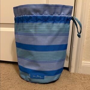 Vera Bradley Blue and Green Striped Drawstring Lined Lunch Tote